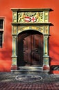 Wooden door of Old Town Hall in Freiburg im Breisgau, Germany Royalty Free Stock Photo