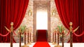 Wooden door with red curtains and Concrete Stairs, Success hope ambition and dream concept. VIP concept, red carpet with golden ba Royalty Free Stock Photo