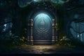 Wooden door to an alien world,Magic Gate,Mysterious Entrance portal to Fantasy world.GenerativeAI.