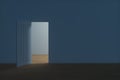 Wooden door with white night scene, 3d rendering