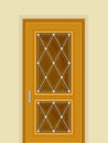 Wooden Door with Window and Rhombus Ornate as Building Entrance Exterior Vector Illustration Royalty Free Stock Photo