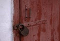 Wooden doors locked padlock Royalty Free Stock Photo
