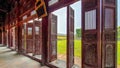 Wooden Doors At Long Corridor In Hue Imperial Citadel, Vietnam.