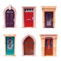 Wooden doors, medieval and modern entries set