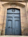 Wooden doors of the Strasbourg Seminary of Sainte-Marie-Major close-up, France
