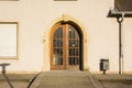 Wooden Double Doors European Archicture Alleyway Smiley Grafitti Typical Royalty Free Stock Photo