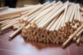 wooden dowels on a work desk