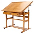 Wooden drafting table with adjustable tilt-top surface Royalty Free Stock Photo