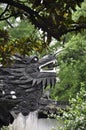 Wooden Dragon head sculpture on the top of the wall in the famous Yu Garden on downtown of Shanghai