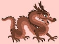 Wooden dragon in the year 2024. Cartoon dragon in brown shades in the concept of the character of the year. Asian dragon