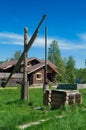 Wooden draw well with bucket