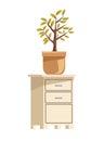 wooden drawer with house plant icon