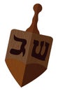 Traditional wooden dreidel toy with Hebrew letters, Vector illustration Royalty Free Stock Photo