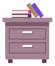 Wooden dresser with pile of books. House furniture icon