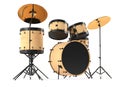 Wooden drums isolated. Black drum kit.