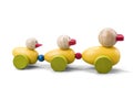 Wooden duck toy family train with colorful parts isolated over white with clipping path Royalty Free Stock Photo