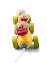 Wooden duck toy family train with colorful parts isolated over wwhite with clipping path Royalty Free Stock Photo