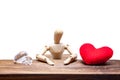 wooden dummies choose between diamond or heart, isolated on whit