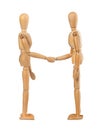 Wooden dummies shake hands Royalty Free Stock Photo