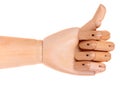 Wooden dummy hand like sign Royalty Free Stock Photo