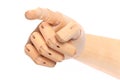 Wooden dummy hand point sign Royalty Free Stock Photo
