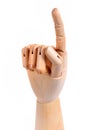 Wooden dummy hand point sign Royalty Free Stock Photo