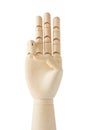 Wooden dummy hand with three fingers up Royalty Free Stock Photo
