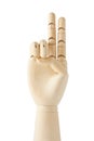 Wooden dummy hand with two fingers up Royalty Free Stock Photo