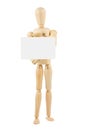 Wooden dummy holding empty card Royalty Free Stock Photo