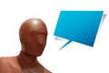 Wooden dummy with Speech Bubble isolate on white background Royalty Free Stock Photo