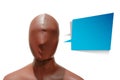 Wooden dummy with Speech Bubble isolate on white background Royalty Free Stock Photo