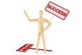 Wooden dummy with Success Banner Royalty Free Stock Photo