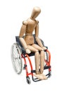 Wooden dummy on wheelchair