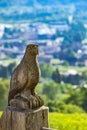 Wooden eagle craft on the fence at Maienfeld, Switzerland Royalty Free Stock Photo