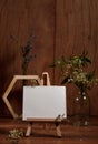 Easel with an inscription card and a sprig of lavender