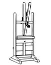 Wooden easel. Vector vintage illustration of isolated objects. Sketch of the artist s workshop. Icon of canvas on stand