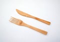 Wooden eco-friendly kitchen utensils, recyclable bamboo cutlery fork and knife for picnic, care for environment and health