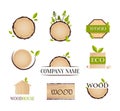 Wooden Eco labels, logo, stickers collection with green leaves Royalty Free Stock Photo