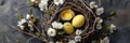 wooden eggshaped nest with empty yellow eggs