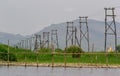 Wooden electrical pylons, Inle Lake, Myanmar