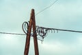 Wooden electricity pylon with wires Royalty Free Stock Photo