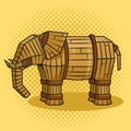 Wooden elephant as Trojan horse pop art raster Royalty Free Stock Photo