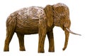 Wooden elephant made from tree`s root isolaed on white with clip