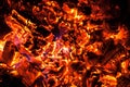 Fiery Intensity: Hot Embers Glowing and Burning in Old Oven (Close-Up) Royalty Free Stock Photo