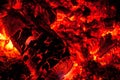 Fiery Abstract: Hot Embers Glowing and Burning in Old Oven (Close-Up)