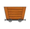 Wooden empty mine cart. Cartoon mine trolley. Vector design illustration isolated on white background