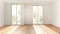 Wooden empty room interior design, open space with parquet floor, panoramic windows, white walls, modern contemporary architecture Royalty Free Stock Photo