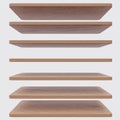 Wooden empty shelf isolated cutout on white color wall background. Ad template. 3d render Royalty Free Stock Photo