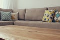 Wooden Empty Table In Front Of Living Room Sofa Interior