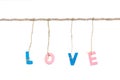 Wooden english alphabet love word binded by rope